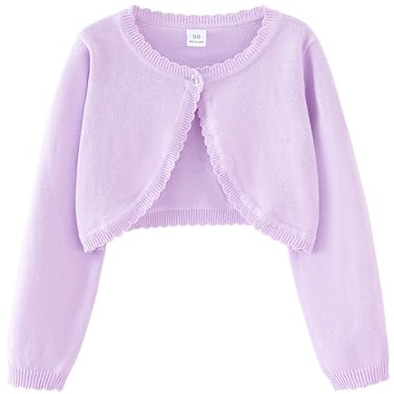 KISLOVE Kofta för flickor, stickad långärmad jacka i bomull, en knapp, bolero, sweatshirt, bröllop, festklänning, kappa, stickade kläder för 1-14 år, Lila, 5-6 År