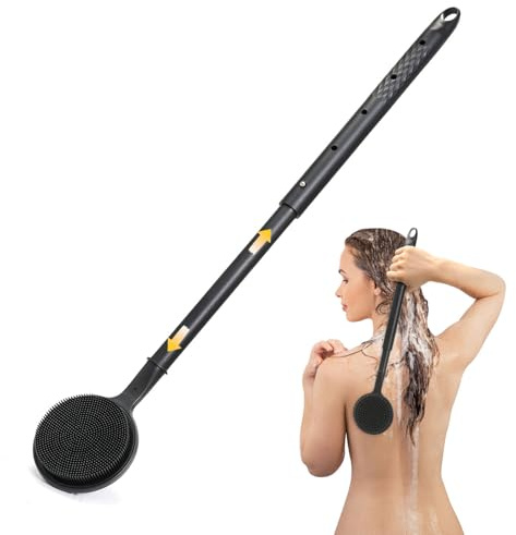 Spazzola telescopica per la schiena con manico lungo, 58,5 cm, spazzola per la schiena per doccia, spazzola per doccia double face, per peeling doccia e massaggi