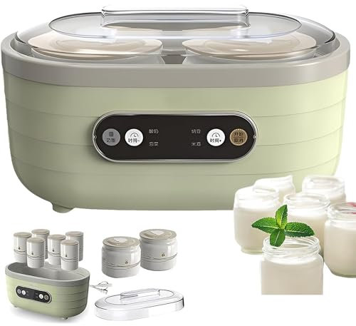 Ultimate Yoghurt Maker, Yogurtera Multifuncional Pequeña de 20W con 2 Vasos Grandes y 6 Vasos Pequeños, Tiempo y Temporizador Ajustables, Calentamiento a Temperatura Constante, Apta para Yogur, Yogur