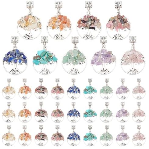 CRAFTYMELODY 36 Pezzi 9 Stili Albero Della Vita Ciondoli In Stile Europeo Lega Albero Ciondoli Argento Antico Cava Misto Perle Pendenti Charm