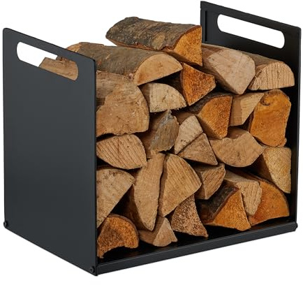 Relaxdays Kaminholzregal, Metall, modern, HBT: 35x40x30 cm, Brennholzregal Feuerholz, Stapelholz & Brennholz, schwarz