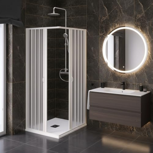 Box doccia Armonibox Sky a soffietto angolare in PVC, Anticalcare, Riducibile, Resistente agli urti, Kit completo, Bianco pastello H 185 cm (bianco, 60x60x185)