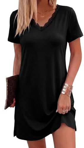 Litherday Camisón Mujer Algodón Manga Corta Verano Ropa de Dormir con Cuello Redondo Vestido Suelto y Cómodo para Casa