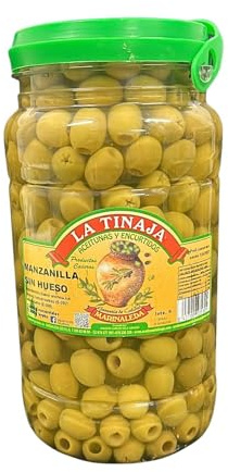 Aceitunas Manzanilla Sin Hueso Sabor Anchoa La Tinaja Bote 1,4 kg Escurrido | Olivas deshuesadas artesanas de Sevilla listas para comer. Aperitivo para tapas, vermut y cerveza. Ideal ensaladilla y pizza