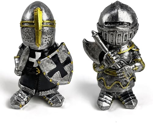 LIULINY 12,5 cm Estatua Caballero Gnomo Medieval, Adornos Gnomos Caballero | Mini Gótico Gnomo Guardia Estatua, Adorno de Resina Impermeable, para Decoración de Jardín y Patio (B)
