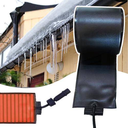 Flexible Roof Gutter Heat Panels - 50℃/122℉ Ice Dam Prevention, 12cm Wide Snow Melting, 180cm/5.9ft for Curved Drain Pipes - Efficient Heating Solution
