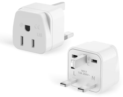 2-Pack US to UK Plug Adapter,SHUOMAO 2/3 Pin USA to 3 Pin UK Plug Adaptor | American/Canada/China/Japan to British Plug Converter Power Adapter,for Type A/Type B Plug(White)