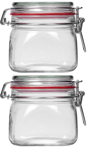 Flaskland Uppsättning av 2 fyrkantiga 550 ml glasburkar av klart glas för förvaring konservering lufttät extra tät coldresistant