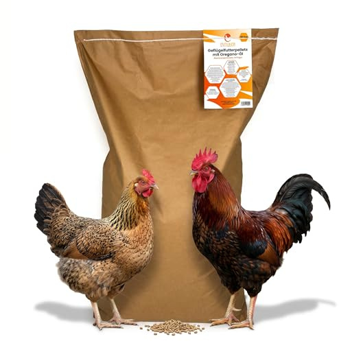 Eivolution Geflügelfutter Pellets - 20 kg mit Oregano Öl - Alleinfutter für Hühner - Ausgewogene Kombination aus Energie, Eiweiß und Mineralstoffen