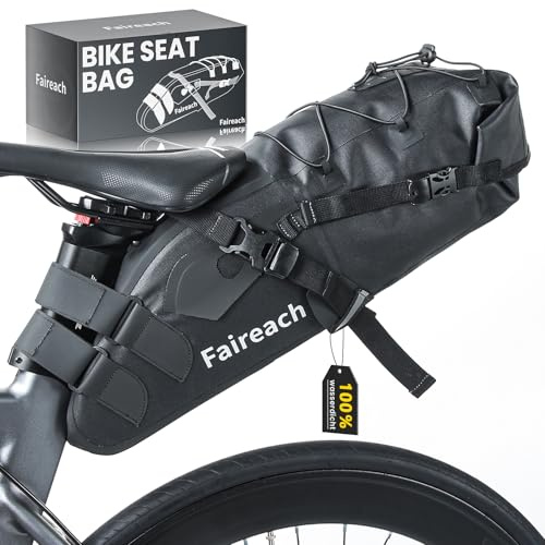 Faireach® 100% Wasserdicht Fahrrad Satteltasche, 10L Rennrad Tasche Sattel | für Bikepacking-Anfänger, Bikepacker, Gravelbike-Fahrer, Rennradfahrer, MTB-Fahrer und Fahrradpendler