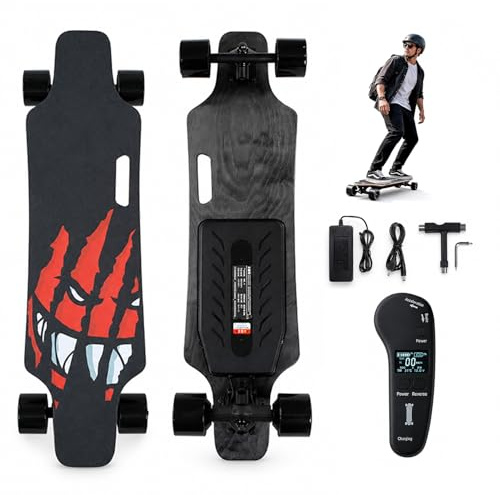 factildfulzhan Elektro Longboard, Neues Elektrisches Skateboard mit LCD Remote, Dual Drive Output, 150 kg Belastung, 83 x 21 cm Ahorn-Deck, PU-Rollen, tragbares Board für Park und Campus B30km