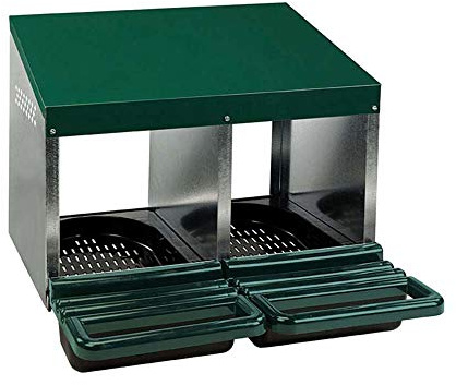Kerbl Hobbyfarming Legenest, 2 Abteile, Legebox, Eierbox, dunkelgrün, 53x52x43,5cm, Metall verzinkt, Hühner, mit Entnahmeklappe