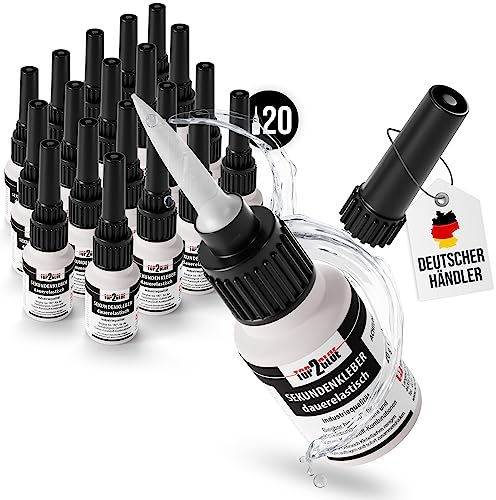 Sekundenkleber extra stark flexibel 20g Top2Glue Industriequalität - Cyanacrylat Superkleber Industriequalität zum Kleben von Plastik, Kunststoff, Glas, Holz, Stein, Metall, Gummi (20 Flaschen)