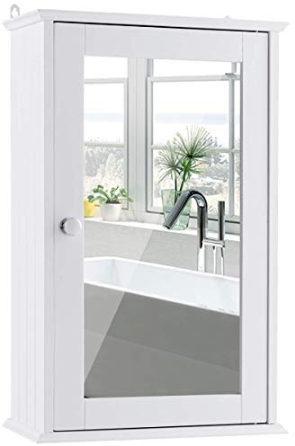 COSTWAY Armoire Murale Salle de Bain, Placard de Rangement Toilettes, avec Miroir, Meuble de Rangement avec Étagères à Hauteur Réglable, 34 x 15 x 53 cm, Blanc