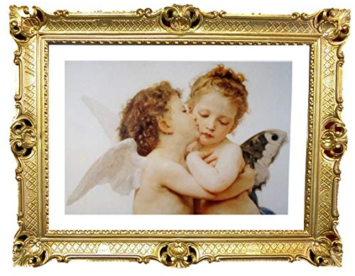 Die Engel der Sixtina Sixtinische Madonna Raffaels 90x70 cm Antik Barock Barockrahmen mit Bild Wandbild Religiöse Bilder Kunst von Heiligen Heiligenbild Repro für Home Büro Praxis Café 58B