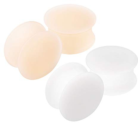 KJM FASHION 4 Stk Silicone Hautfarbe Weiß 18 mm 11/16 Double Flared Flesh Earplugs Ohr Plug Stecker Ring Expander Stab Piercing Schmuck 2832