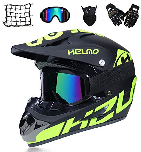 MRDEAR Nero Casco da Motocross/ Occhiali/ Guanti/ Passamontagna/ Rete Elastica Moto, Adulto Casco Enduro MTB Integrale Moto Cross Offroad Downhill Sport per Donna Uomo,XL