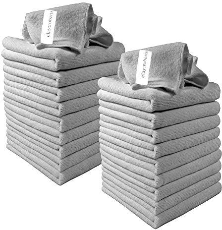 Clay Roberts Microfibre Cleaning Cloths, 40cm x 30cm - Pack of 20, Grey Cloths, Machine Washable, Polishing, Waxing & Dusting Cloth, Lint-Free, Kitchen Towel, Car Cleaning, Microfiber