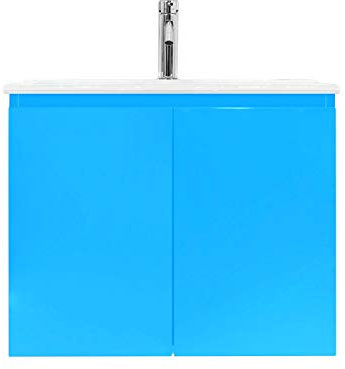 Mobile Bagno Sospeso in Legno Vaduz Salvaspazio con 2 Ante Design Moderno con Lavabo in Ceramica Mobiletto Arredamento per Interni Arredo, 60 x 35.5 x 50 Cm Colore Puffo