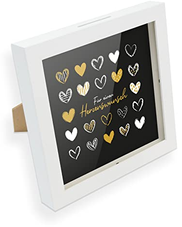 itenga Bilderrahmen Spardose – Geldgeschenk Rahmen mit Schlitz – Sparrahmen mit Umschlag – kreative Geschenkidee für Verschiedene Anlässe 20x20cm (Motiv Herzenswunsch)