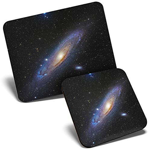 Mouse Mat & Coaster Set - Andromeda Spiral Galaxy Space 23.5 x 19.6 cm & 9 x 9 cm for Computer & Laptop, Office, Gift, Non-slip Base #21138