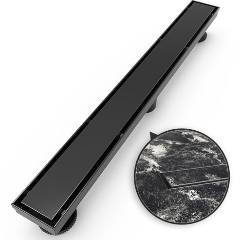 WEBANG 24 Inch Linear Shower Drain Rectangular Floor Drain with Accessories Reversible 2-in-1 Cover Tile Insert Grate Removable SUS304 Stainless Steel CUPC Certified Matte Black