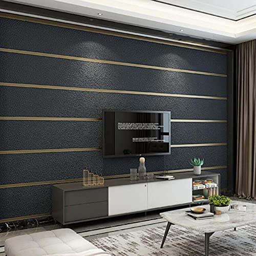 Hotgreenpepper Nordic Modern Horizontal and Vertical Stripes Super Thick Deerskin Velvet Non-Woven Wallpaper Living Room Bedroom Room Background Wallpaper Black 20.8X374.0inches