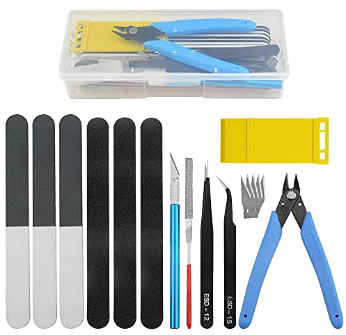 BGTXINGI 17-teiliges Modellbauwerkzeug-Set Gundam Modell-Werkzeug-Set mit Kunststoffbox für Modellbau, Auto, Hobby, Modellbau, Reparatur und Befestigung