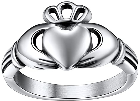 FaithHeart Claddagh Ring Irischer Herz Fingerring mit Namen Text Gravur Freundschaftsring Verlorbungsring Ehering Versprechen Fingerring für Frauen Männer
