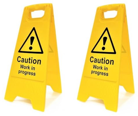 Caution Work In Progress Floor Sign - Pack of 2 | Double-Sided Safety Warning Sign | Foldable A-Frame, High Visibility | Workplace, Maintenance & Public Safety