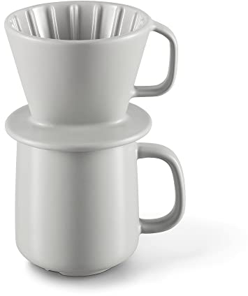 Tchibo Kaffeebecher, mit Filter für Handaufguss, Filtergröße 101, 350 ml, Mikrowellengeeignet, Keramik, Grau