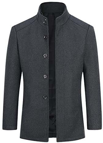 Sliktaa Herren Wollmantel Slim Fit Stehkragen Weste Kurzmantel | Warmer Herren Wollmantel mit Stehkragen und Reißverschluss Weste. Slim Fit Kurzmantel für Winter, Freizeit und Business.