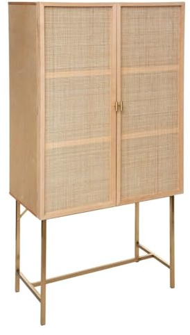 Atmosphera Interior Designer – Rayo 2-türiges Highboard – Aufbewahrungsmöbel mit 6 Fächern für Schlafzimmer, Wohnzimmer, Büro – Rattan – B 80 x H 165,3 cm