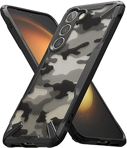Ringke Fusion-X Case Kompatibel mit Samsung Galaxy S23 Hülle, [Robuster Schutz] Tarnmuster Design Robust Bumper Stoßfest Kratzfest Fortschrittliche Schutz Bumper Handyhülle - Camo Black | Verbesserter Kameralinsenschutz, erweiterte Stoßstange, bequemer Griff, rutschfest, strapazierfähig, stoßfest