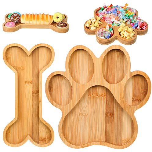 Sintuff 2 Pcs Cute Shaped Bamboo Serving Tray Charcuterie Board Party Supplies Natural Wooden Snack Platters Gifts Wood Candy Dish Bowl for Housewarming Party (10 x 9.8 in, 12 x 5.9 in,Paw)