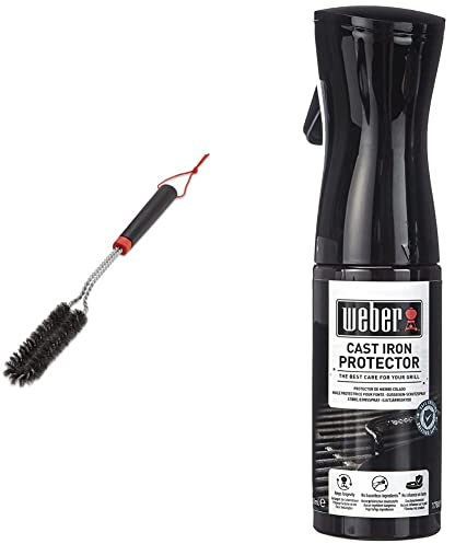 Weber Detail Brush - Slim BBQ Cleaning Brush with Durable Steel Bristles, Perfect for Cleaning Narrow, Hard-to-Reach Areas - 46cm & Cast Iron Protector | Cast Iron Spray for BBQ Grill - 200ml (17889)
