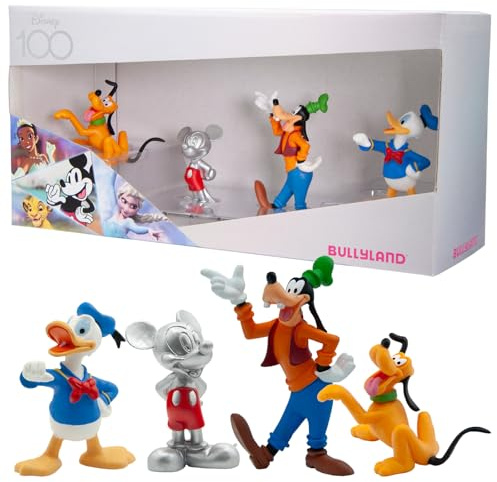 Bullyland 15150 - 100 Jahre Disney Jubiläumsset mit Mickey Mouse, Pluto, Goofy, Donald Duck, ideal als kleines Geschenk für Kinder ab 3 Jahren | Geschenk Set, Spielzeug Figuren, Dekoration, für Kinder ab 3 Jahren, Walt Disney Sammelfiguren, 15150