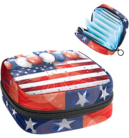 Beutel mit USA-Flagge, tragbar, Tampon-Aufbewahrungstasche für Damenbinden, Mehrfarbig, 4.7x6.6x6.6 in/12x17x17 cm