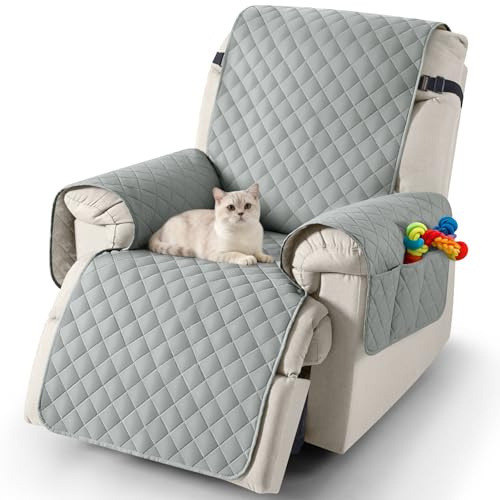 TAOCOCO Sesselschoner für Relaxsessel, Sesselbezug Relaxsessel mit Armlehnen und Taschen, Sessel überzug Wasserdicht für EIN Zuhause mit Kindern und Haustieren(Hellgrau, 55×231 cm)