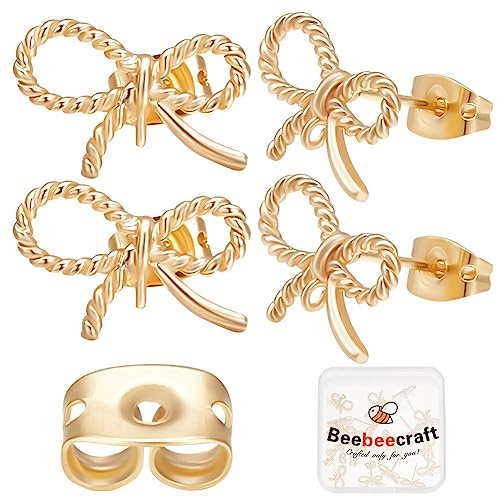 Beebeecraft 1 låda 20 st rosettörhängen dubb fynd 18K guldpläterade vridrep örhänge stolpar med öglor örhängskomponent och 20 st fjärilsörhängesbakstycken för smyckestillverkning
