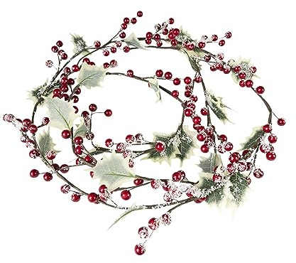 belupai Künstliche Rote Beeren-Weihnachtsgirlande, 1,2 M, Künstliche Ranken, Blattgirlande, Hängende Ranke, Künstliche Weihnachtsbeere, Grüne Girlande für Treppen, Wand, Kaminsims, Drinnen(#1)