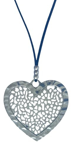 ASTER ALHELÍ - Halskette Damen Großer Silberner Herzanhänger für Frauen - Schmuck Halskette mit Schwarzer Antelina-Kette - Verstellbare Höhe - Ideal als Geschenk