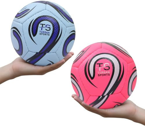 Tussan Sports Pack of 2 Toddler Footballs Size 2 Kids Lighter-weight Soccer Mini Ball for Age 2 3 4 5 6 Years Old Boys/Girls Toys Garden Game, Indoor/Outdoor ball (Size 2, Sky & Pink)