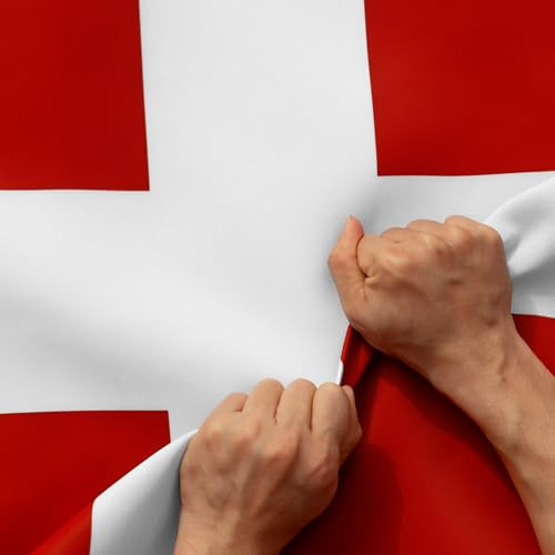 Anley Reißfeste, doppelseitige, 3-lagige Dänemark-Flagge, 90 x 150 cm, lebendige Farben, Kopfzeile aus Segeltuch und knitterfrei, die stärkste und langlebigste dänische Dänen-Nationalflagge