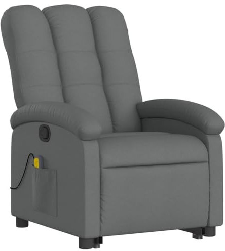 vidaXL Massagesessel, Verstellbar Sessel mit Aufstehhilfe, Fernsehsessel Relaxsessel mit Liegefunktion, Liegesessel Aufstehsessel Polstersessel, Dunkelgrau Stoff