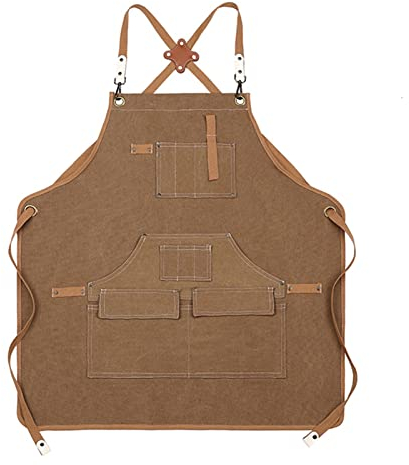 Arbeitsschürze mit Taschen, Unisex wasserdichte Arbeitsschürze aus Segeltuch, Tischlerschürze mit Werkzeugtasche for Werkstatt, Küche, Garten (Color : Brown, Size : X-Large)