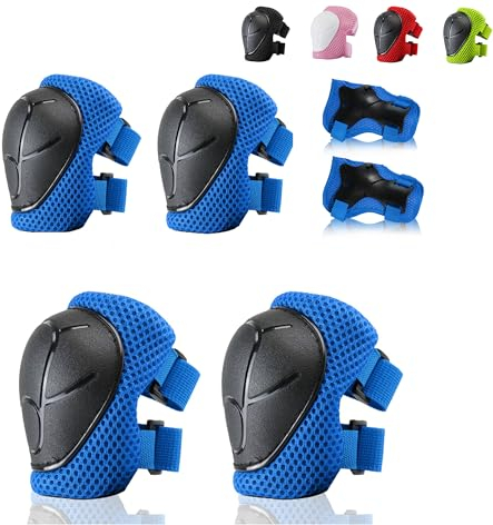 BURSUN Knieschoner Kinder, Verstellbar Schoner Inliner Kinder Knieschützer Protektoren Set knie und Ellenbogenschützer Handgelenkschoner Kinder Schützer für Inliner Fahren Skateboard, 3-8 Jahren