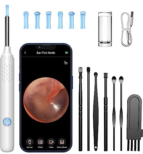 Ohrenschmalz Entferner Otoskop, LMECHN WiFi Ohrenreiniger mit 6 LEDs, 1920P Ohrreiniger für Erwachsene mit 3,5mm Linse, IP67 Wasserdicht Ohrreiniger für iPhone, iPad und Android-Smartphones(Weiß)