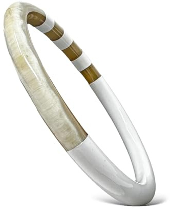 Yvelise Bracelet femme en corne de buffle - Jonc fait main au Vietnam - Authentique - Rond Blanc Epais