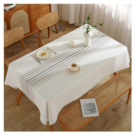 Epinki 110x170CM Tischtücher, Tischwäsche Streifen Waffel, Tischtuch Hochzeit Tischbedeckung für Küche Esstisch Dekoration für Esszimmer, Garten, Party, Hochzeiten oder Haushalt, Braun Weiß